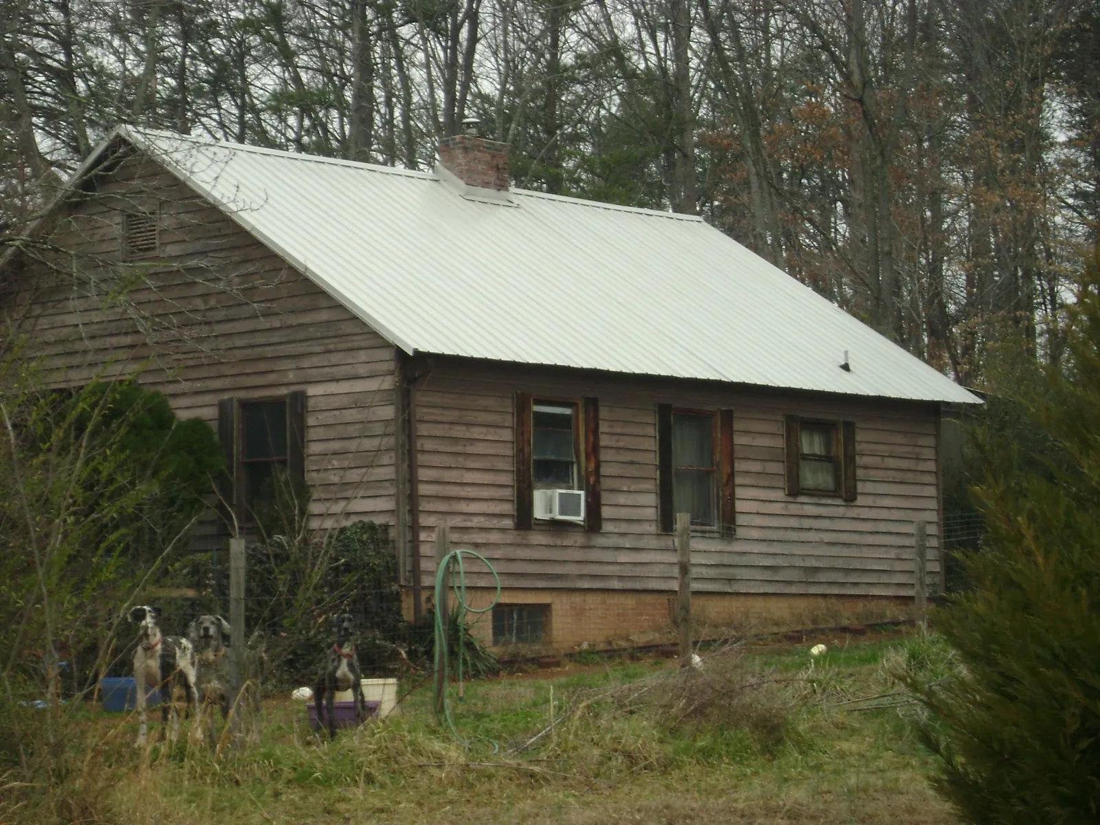 White metal roof on an old wood sided farmhouse, from a Metal Roof Installation job in Farmingville